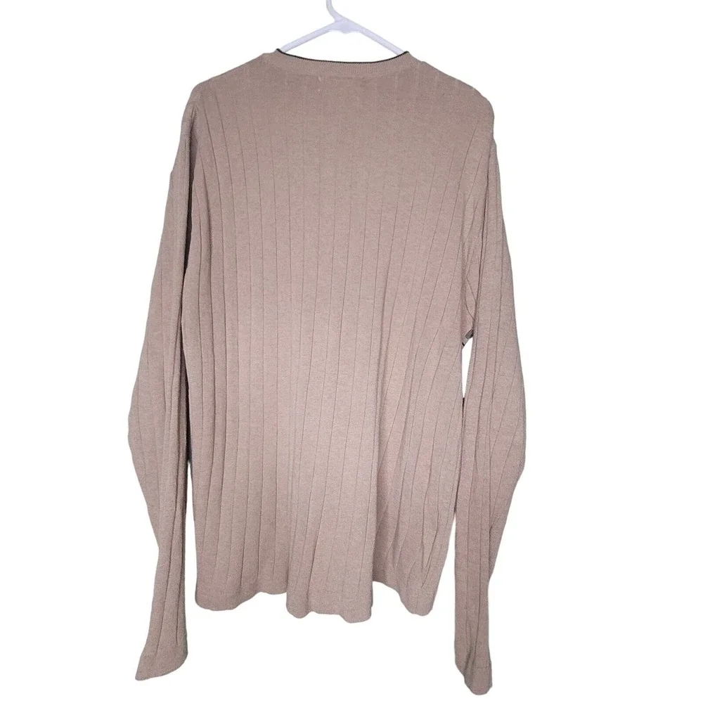 Turnbury V-Neck Sweater Tan Black Pullover Cotton Blend Italy‎ Classic Preppy L
